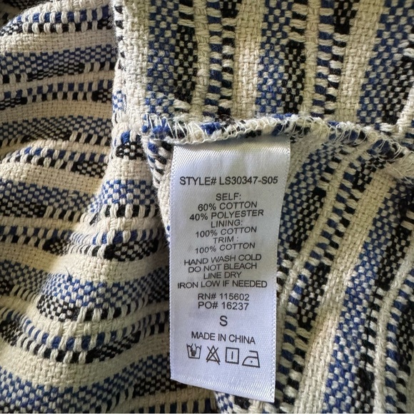 Lush Blue Cream Striped Fringe Hem Mini Skirt Size Small Boho Cotton Blend - Picture 6 of 7